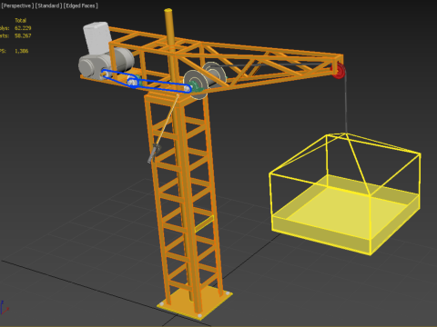 MINI TOWER CRANE MOTOR WINCH SWIVEL LIFTING ENGINE HOIST JIB TON 3D Модель