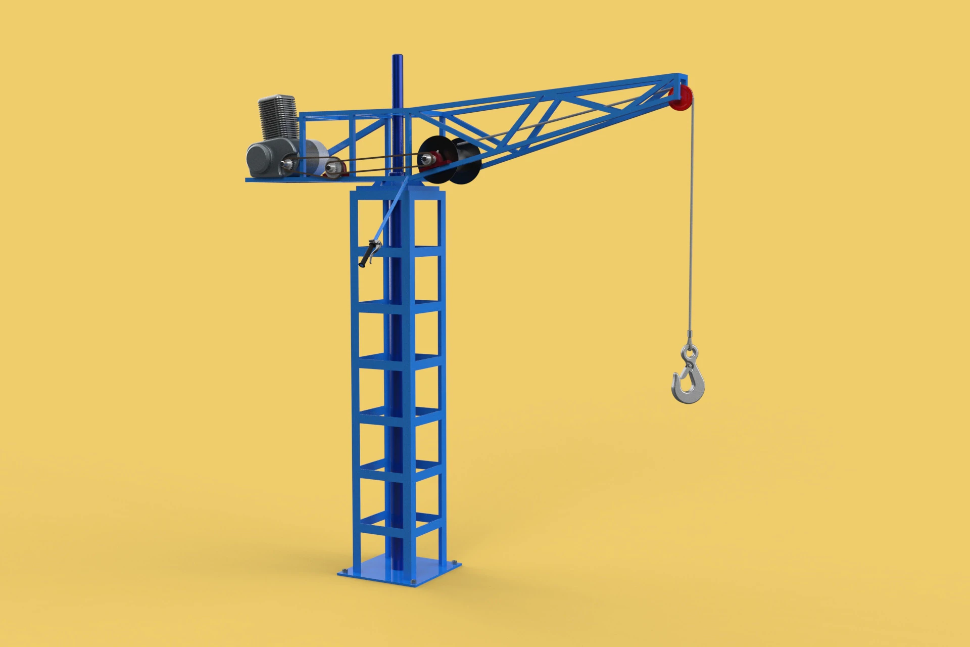 TOWER CRANE WINCH SWIVEL LIFTING SLEWING ENGINE HOIST JIB HOOK 3D Model .c4d .max .obj .3ds .fbx .stl .blend 