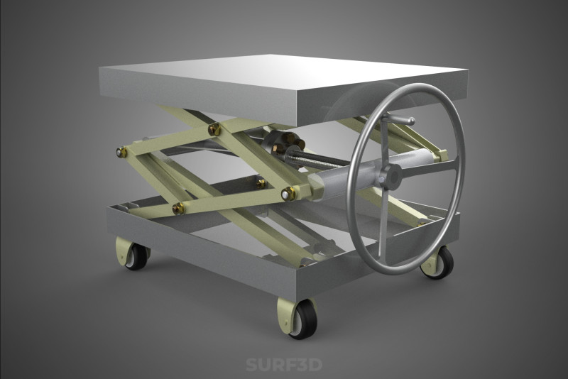 VINTAGE INDUSTRIAL JACK SCISSOR LIFT TABLE STEEL CART TURN WHEEL Modelo 3D .c4d .max .obj .3ds .fbx .stl .blend
