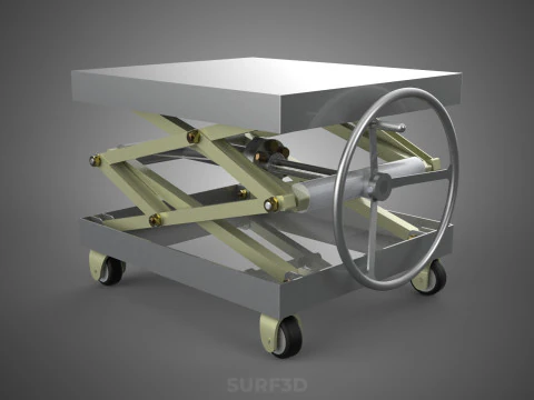 VINTAGE GATO INDUSTRIAL MESA ELEVADORA DE TIJERA CARRO DE ACERO RUEDA GIRATORIA Modelo 3D