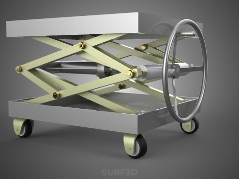 VINTAGE INDUSTRIAL JACK SCISSOR LIFT TABLE STEEL CART TURN WHEEL Modelo 3D