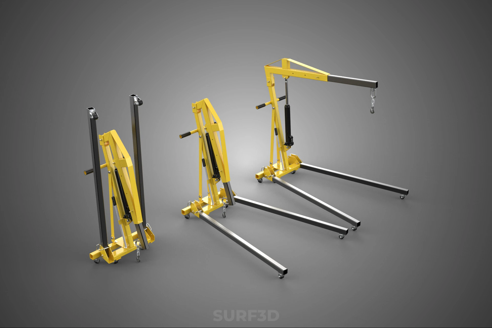FOLDABLE COLLAPSIBLE FOLDING HYDRAULIC ENGINE CRANE HOIST LIFTER 3D Model .c4d .max .obj .3ds .fbx .stl .blend 