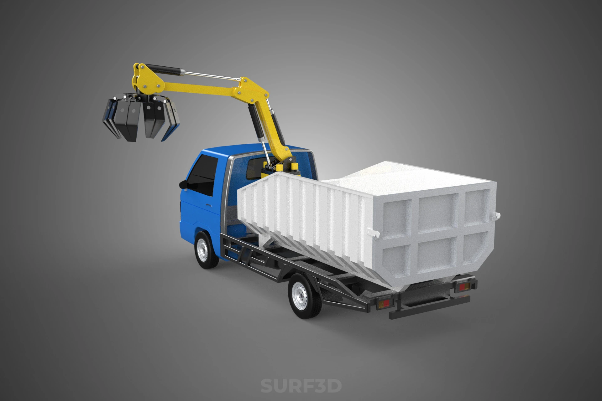 MINI TRUCK HYDRAULIC CRANE GRAPPLE ARM SKIP BIN WASTE RECYCLING 3D Model .c4d .max .obj .3ds .fbx .stl .blend 