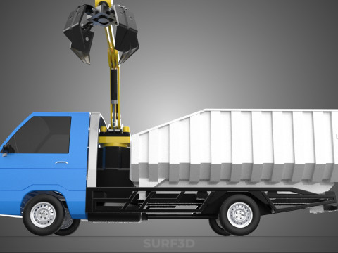 MINI TRUCK HYDRAULIC CRANE GRAPPLE ARM SKIP BIN WASTE RECYCLING Model 3D