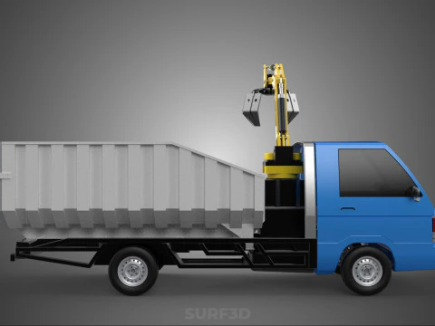 MINI TRUCK HYDRAULIC CRANE GRAPPLE ARM SKIP BIN WASTE RECYCLING 3D Model