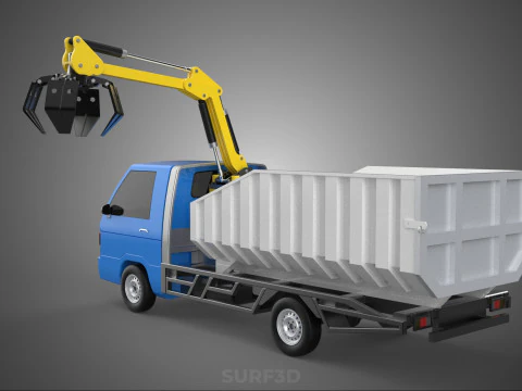 MINI TRUCK HYDRAULIC CRANE GRAPPLE ARM SKIP BIN WASTE RECYCLING 3D Model