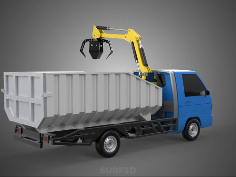 MINI TRUCK HYDRAULIC CRANE GRAPPLE ARM SKIP BIN WASTE RECYCLING 3D Model