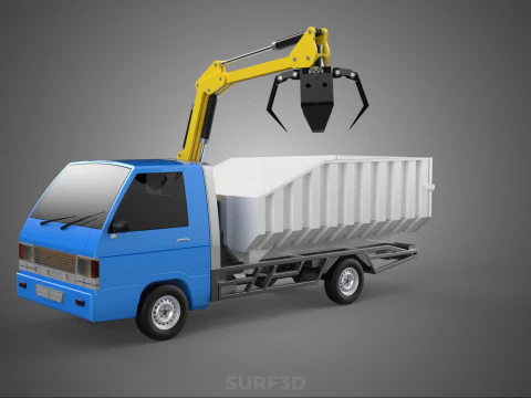 MINI TRUCK HYDRAULIC CRANE GRAPPLE ARM SKIP BIN WASTE RECYCLING 3D Model