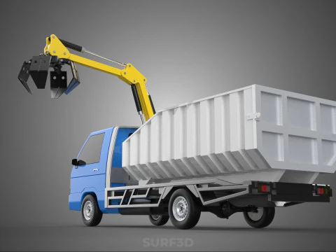 MINI TRUCK HYDRAULIC CRANE GRAPPLE ARM SKIP BIN WASTE RECYCLING 3D Model