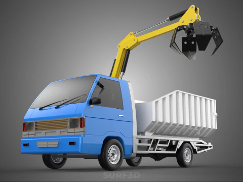 MINI TRUCK HYDRAULIC CRANE GRAPPLE ARM SKIP BIN WASTE RECYCLING 3D Model