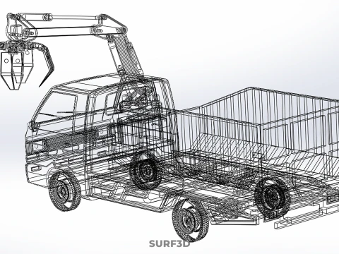 MINI TRUCK HYDRAULIC CRANE GRAPPLE ARM SKIP BIN WASTE RECYCLING 3D Model