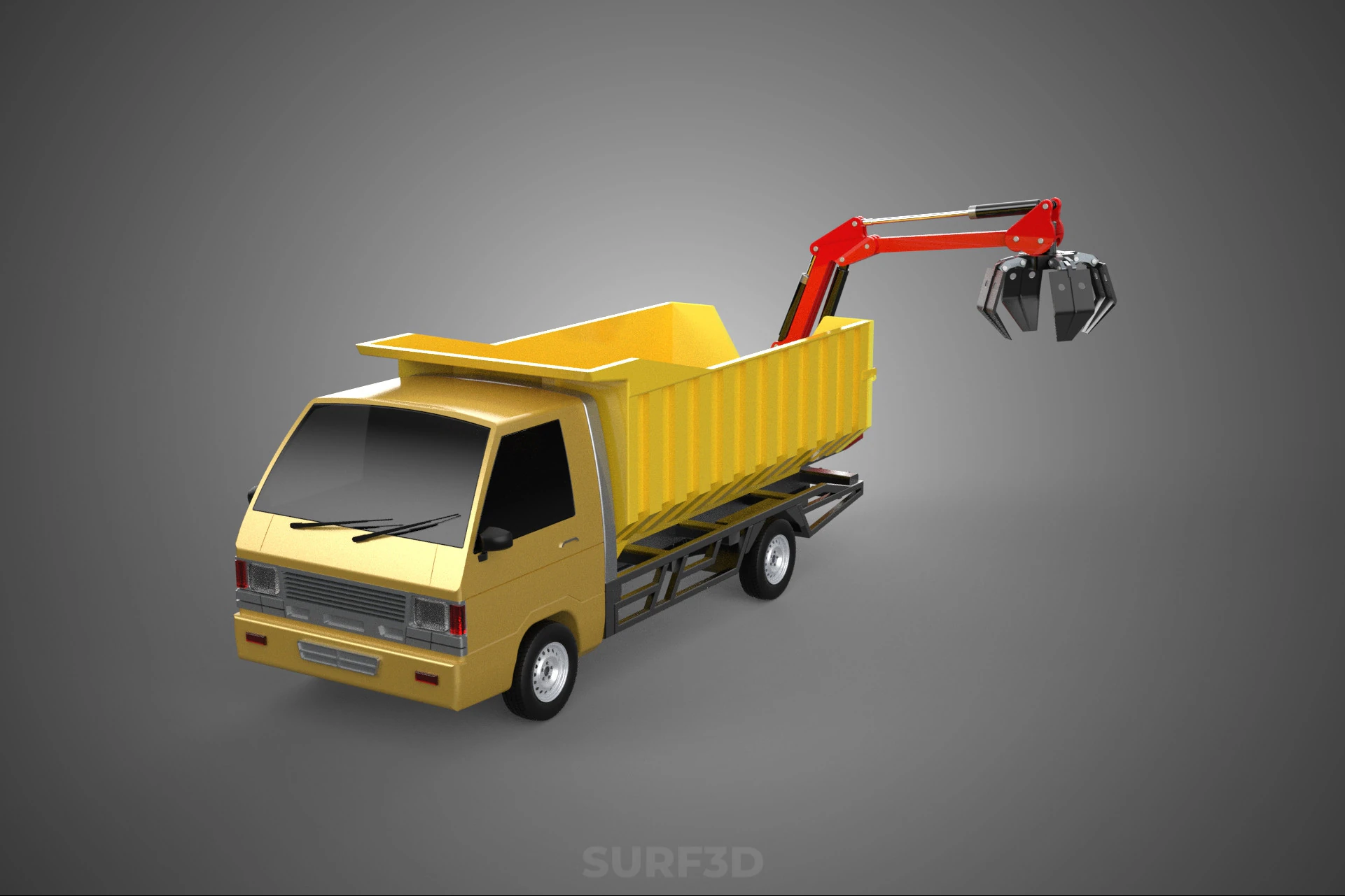 GARBAGE DUMP TRUCK GRAPPLE PICK UP SKIP BIN SCRAP GRABBER CRANE 3D Model .c4d .max .obj .3ds .fbx .stl .blend 