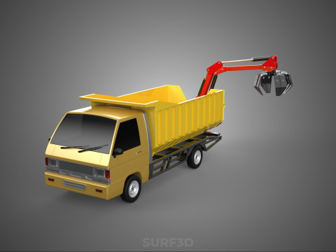 GARBAGE DUMP TRUCK GRAPPLE PICK UP SKIP BIN SCRAP GRABBER CRANE Modelo 3D