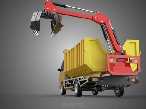 GARBAGE DUMP TRUCK GRAPPLE PICK UP SKIP BIN SCRAP GRABBER CRANE Modelo 3D