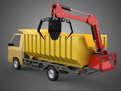 GARBAGE DUMP TRUCK GRAPPLE PICK UP SKIP BIN SCRAP GRABBER CRANE Modelo 3D