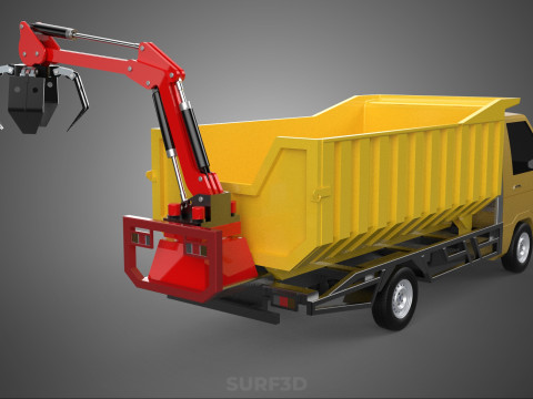 GARBAGE DUMP TRUCK GRAPPLE PICK UP SKIP BIN SCRAP GRABBER CRANE Modelo 3D