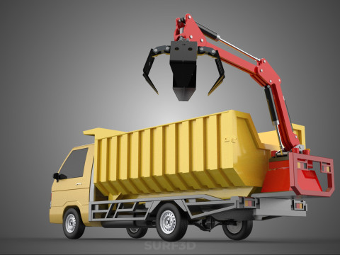 GARBAGE DUMP TRUCK GRAPPLE PICK UP SKIP BIN SCRAP GRABBER CRANE Modelo 3D