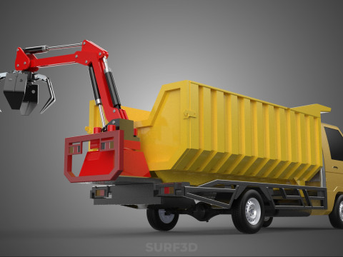 GARBAGE DUMP TRUCK GRAPPLE PICK UP SKIP BIN SCRAP GRABBER CRANE Modelo 3D