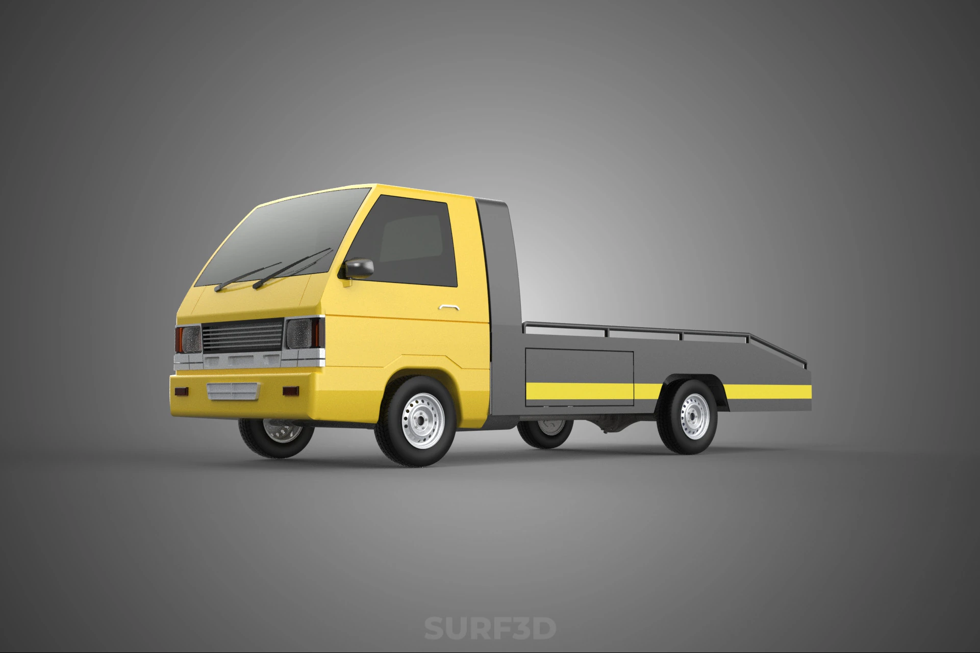 Tiefbett-Abschleppwagen, Autotransporter, geparkt, Abholung durch Bergungsdienst 3D Modell .c4d .max .obj .3ds .fbx .stl .blend 