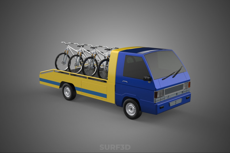 BICYCLE MOUNTAIN BIKE MTB TRAIL TOW TRUCK FLATBED TOWING PICK UP 3D 模型 .c4d .max .obj .3ds .fbx .stl .blend