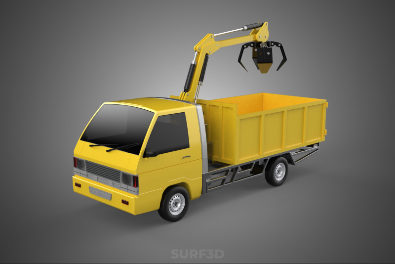 TRUCK HYDRAULIC CRANE GRAPPLE ARM SKIP BIN WASTE RECYCLE PICK UP 3D Model .c4d .max .obj .3ds .fbx .stl .blend 