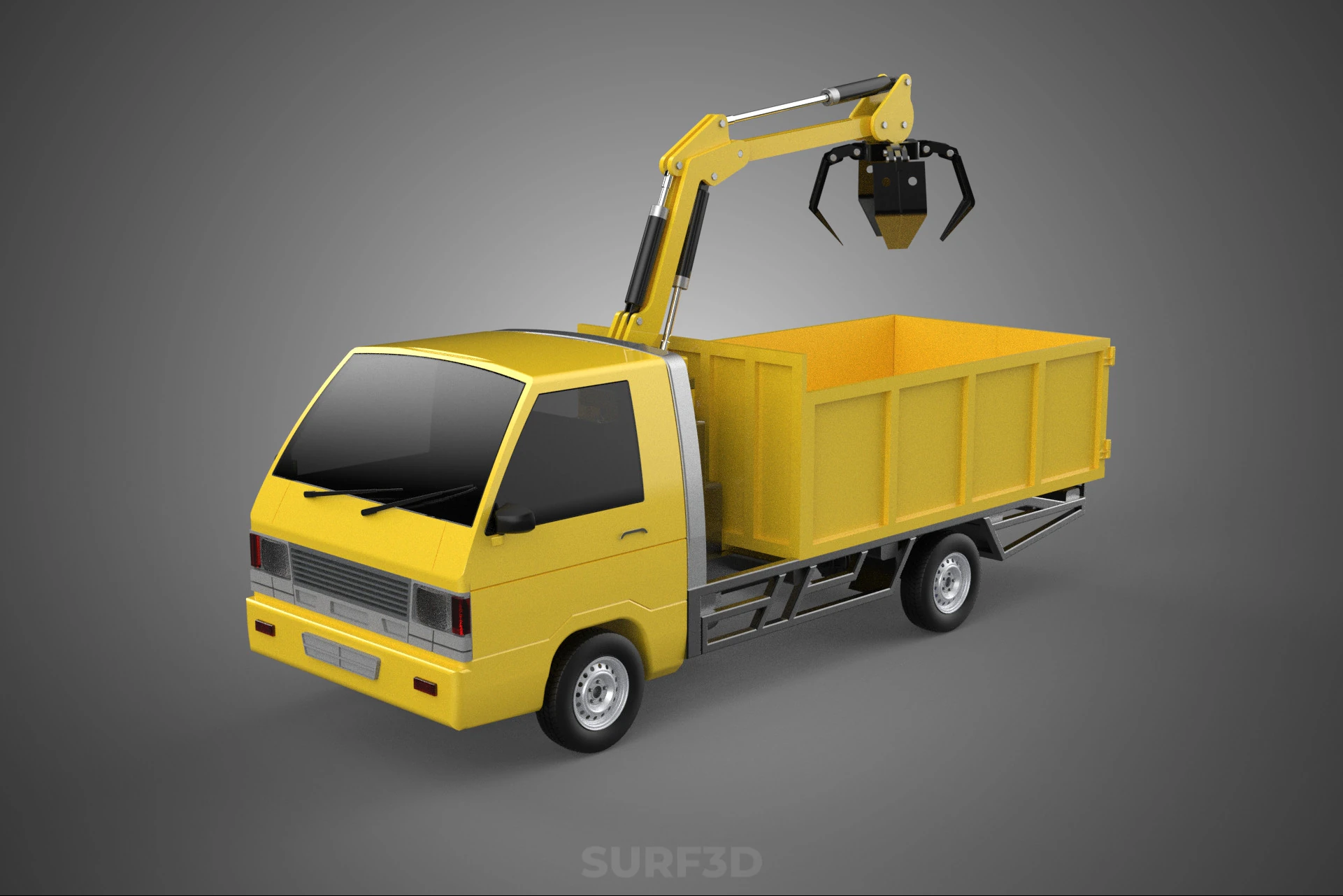 TRUCK HYDRAULIC CRANE GRAPPLE ARM SKIP BIN WASTE RECYCLE PICK UP 3D Model .c4d .max .obj .3ds .fbx .stl .blend