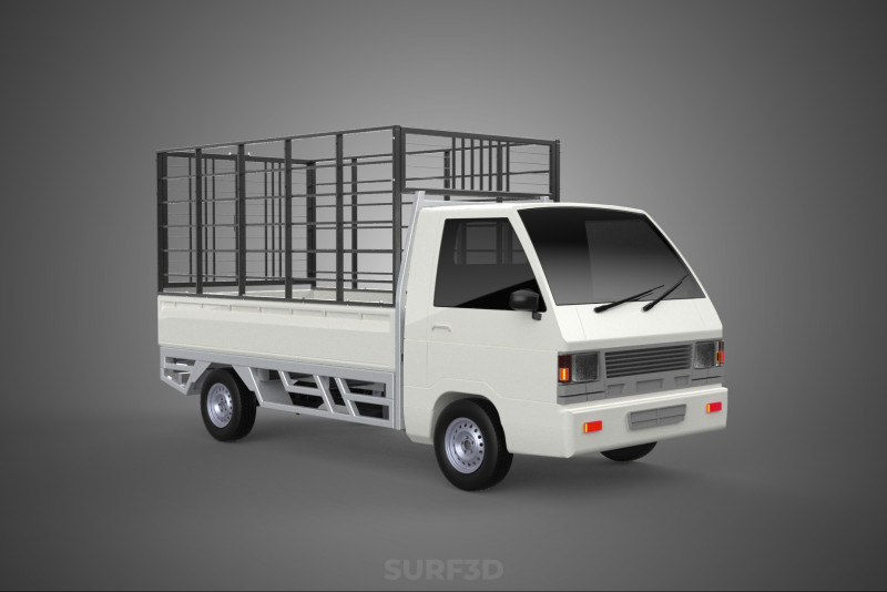 FARM CATTLE PICKUP CAR FLATDECK DELICA L300 TRUCK CAGE CARGO BED Model 3D .c4d .max .obj .3ds .fbx .stl .blend