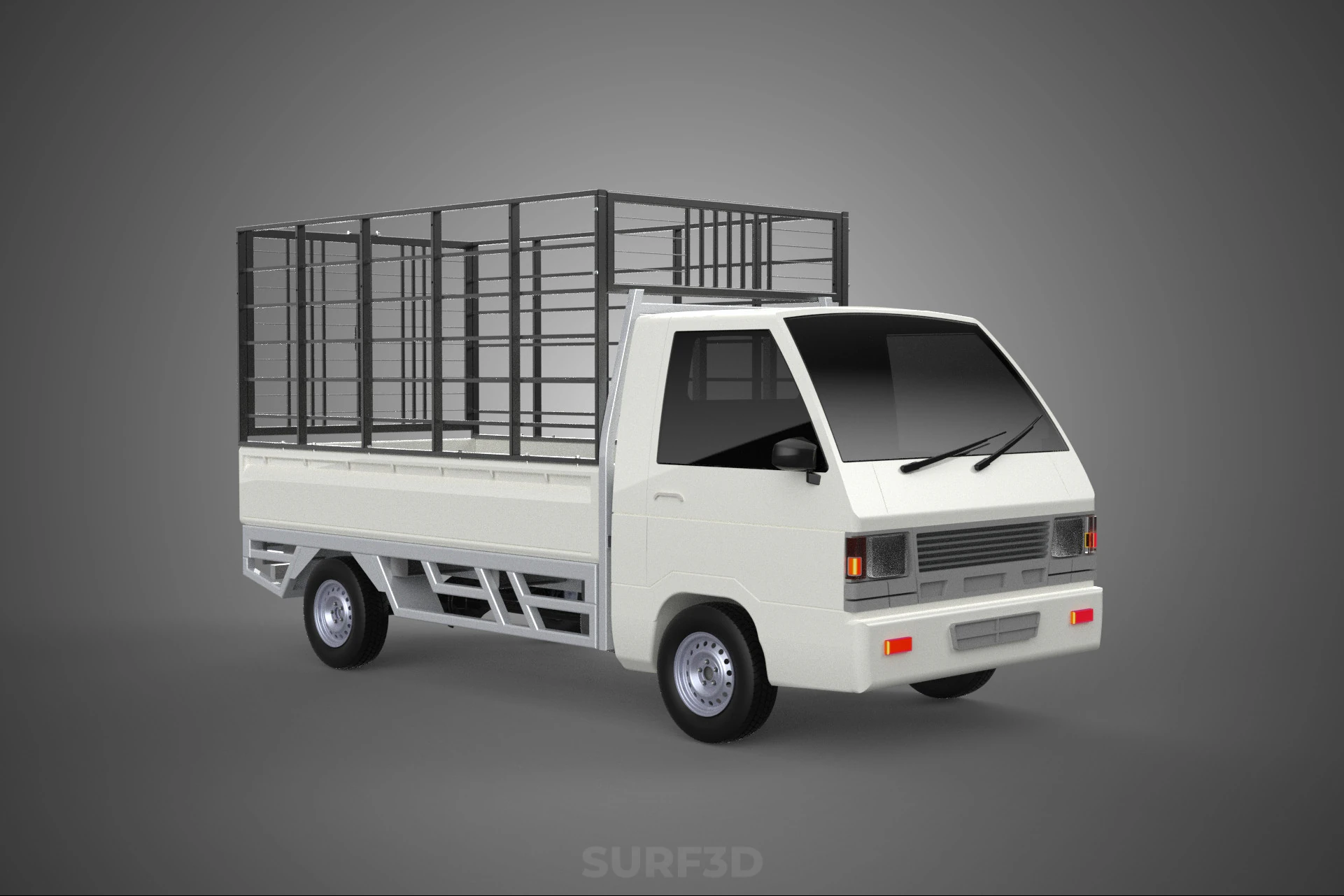 FARM CATTLE PICKUP CAR FLATDECK DELICA L300 TRUCK CAGE CARGO BED 3D Model .c4d .max .obj .3ds .fbx .stl .blend