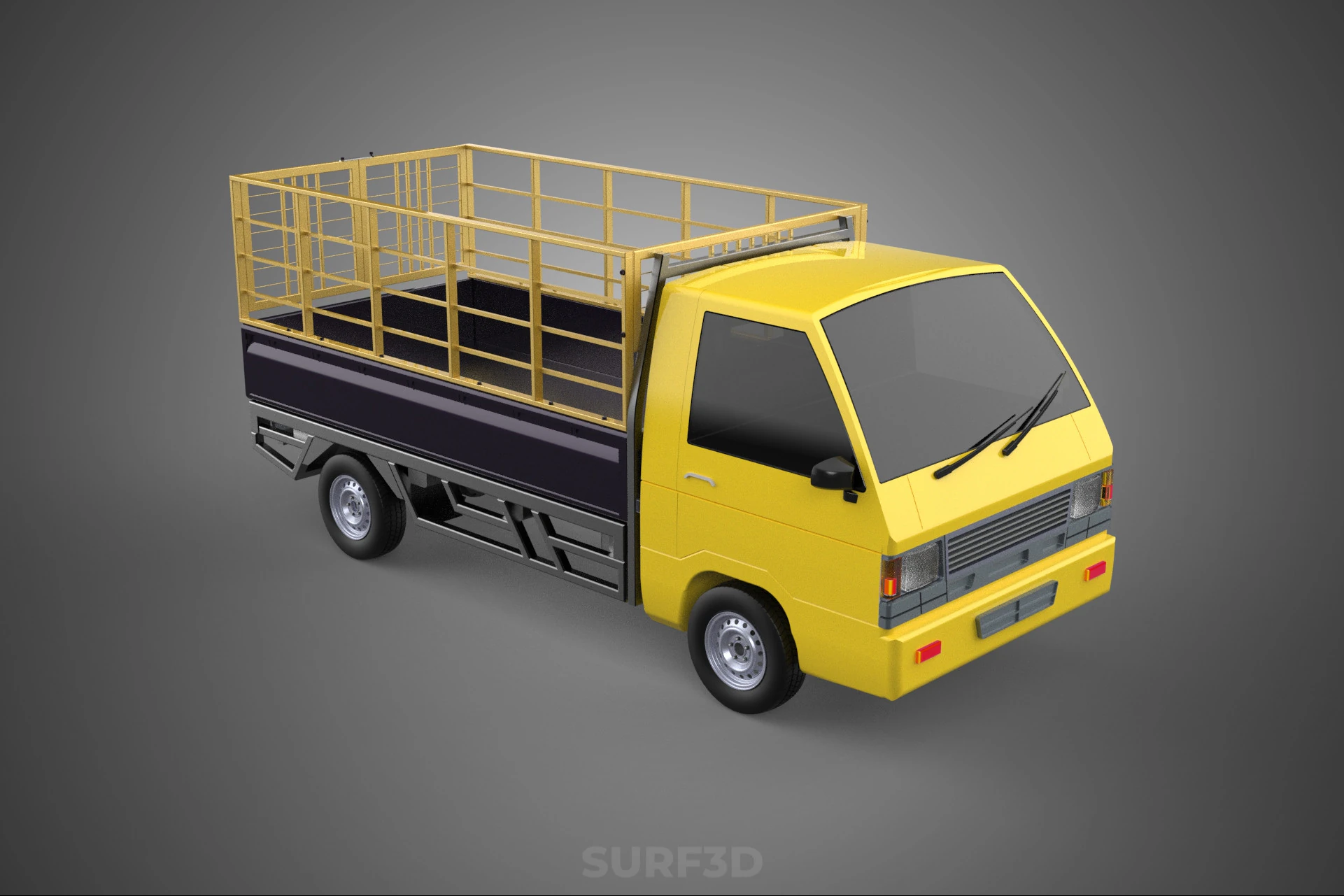 PICKUP TRUCK CAGE TRANSPORT DELIVERY CARGO LOGISTICS COMMERCIAL 3D Model .c4d .max .obj .3ds .fbx .stl .blend 