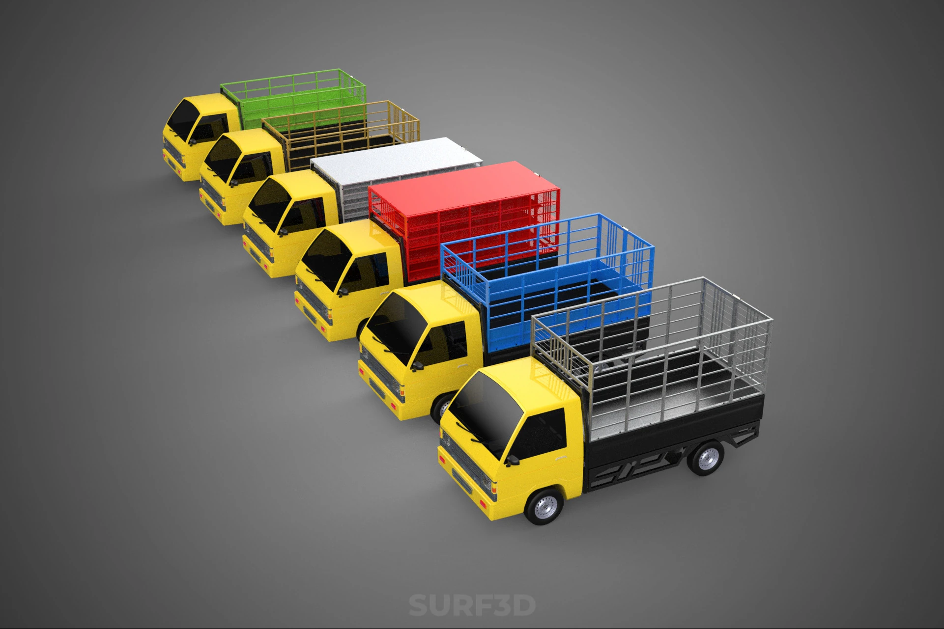 ALL TYPE CAGE BAKKIE UTE PICKUP TRUCK TRANSPORT DELIVERY CARGO 3D Model .c4d .max .obj .3ds .fbx .stl .blend 