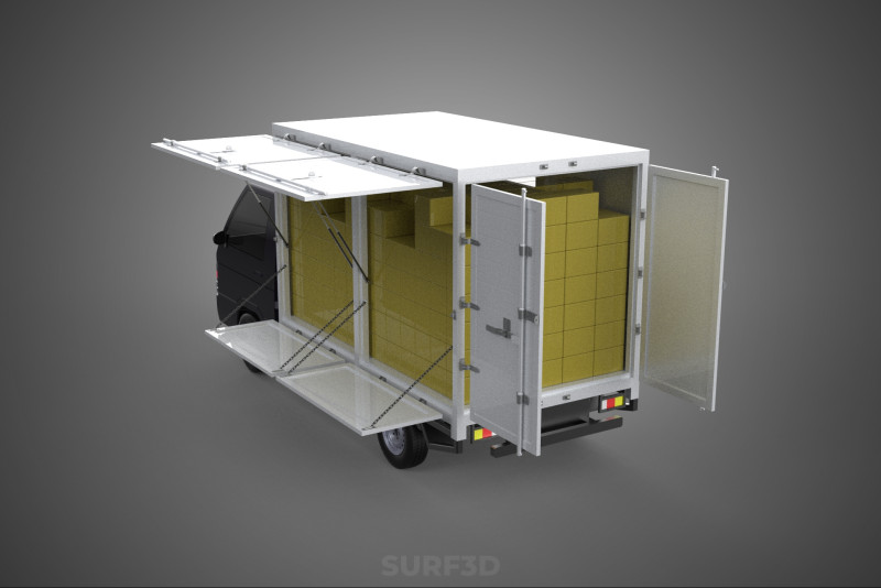 DELIVERY BOX TRUCK PICKUP LOADED BOXES CARGO FREIGHT CUBE VAN 3D Модель .c4d .max .obj .3ds .fbx .stl .blend