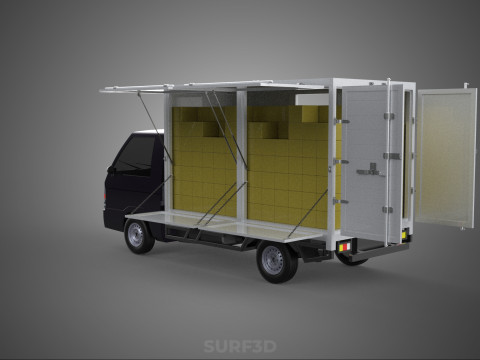 DELIVERY BOX TRUCK PICKUP LOADED BOXES CARGO FREIGHT CUBE VAN 3D Модель