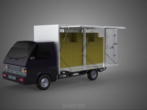 DELIVERY BOX TRUCK PICKUP LOADED BOXES CARGO FREIGHT CUBE VAN 3D Модель