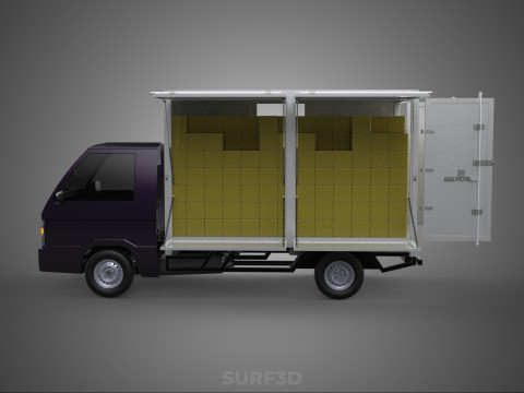 DELIVERY BOX TRUCK PICKUP LOADED BOXES CARGO FREIGHT CUBE VAN 3D Модель