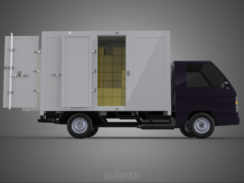 DELIVERY BOX TRUCK PICKUP LOADED BOXES CARGO FREIGHT CUBE VAN 3D Модель