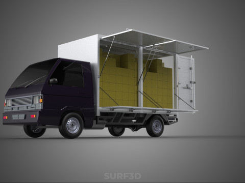 DELIVERY BOX TRUCK PICKUP LOADED BOXES CARGO FREIGHT CUBE VAN 3D Модель