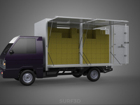 DELIVERY BOX TRUCK PICKUP LOADED BOXES CARGO FREIGHT CUBE VAN 3D Модель