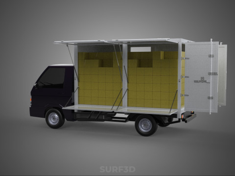 DELIVERY BOX TRUCK PICKUP LOADED BOXES CARGO FREIGHT CUBE VAN 3D Модель