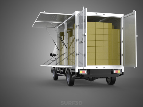 DELIVERY BOX TRUCK PICKUP LOADED BOXES CARGO FREIGHT CUBE VAN 3D Модель