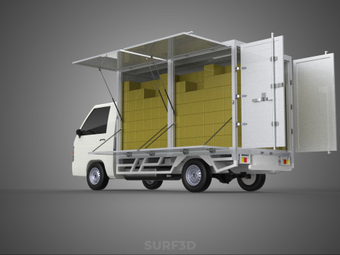 UTE BOX TRUCK PICKUP CARGO FREIGHT CUBE VAN 3 WAY WIDE DECK CAR 3D मॉडल