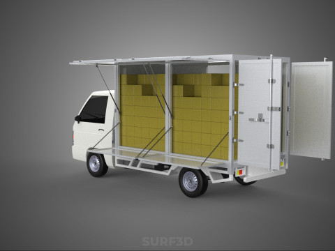 UTE BOX TRUCK PICKUP CARGO FREIGHT CUBE VAN 3 WAY WIDE DECK CAR 3D मॉडल