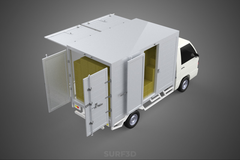 UTE BOX TRUCK PICKUP CARGO FREIGHT CUBE VAN 3 WAY WIDE DECK CAR 3D मॉडल .c4d .max .obj .3ds .fbx .stl .blend