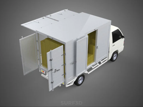 UTE BOX CAMION PICKUP CARGO TRASPORTO CUBE VAN CARROZZERIA A 3 VIE CON PONTE LARGO Modello 3D