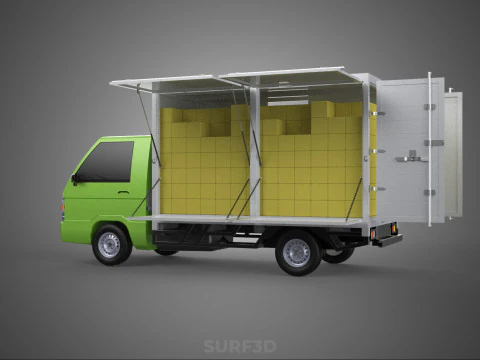 DROP SIDE PANEL DELIVERY BOX TRUCK PICKUP CARGO FREIGHT CUBE VAN 3D Model