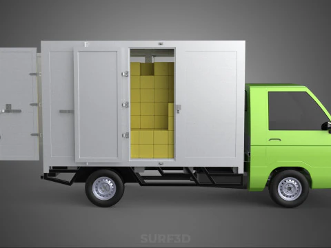 DROP SIDE PANEL DELIVERY BOX TRUCK PICKUP CARGO FREIGHT CUBE VAN 3D Model