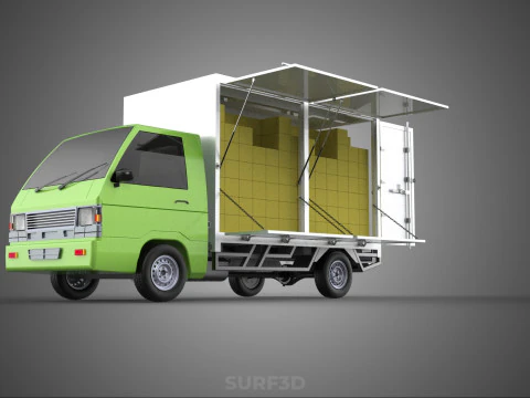DROP SIDE PANEL DELIVERY BOX TRUCK PICKUP CARGO FREIGHT CUBE VAN 3D Model