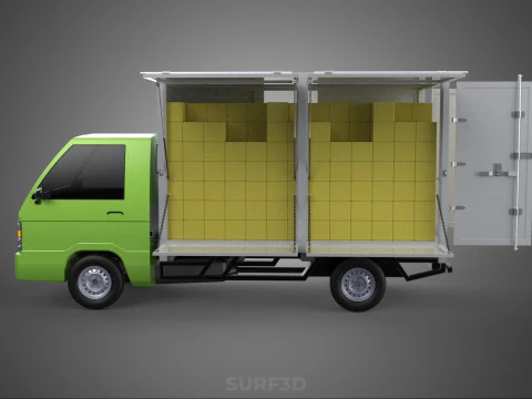 DROP SIDE PANEL DELIVERY BOX TRUCK PICKUP CARGO FREIGHT CUBE VAN 3D Model