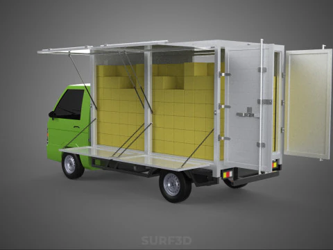 DROP SIDE PANEL DELIVERY BOX TRUCK PICKUP CARGO FREIGHT CUBE VAN 3D Model