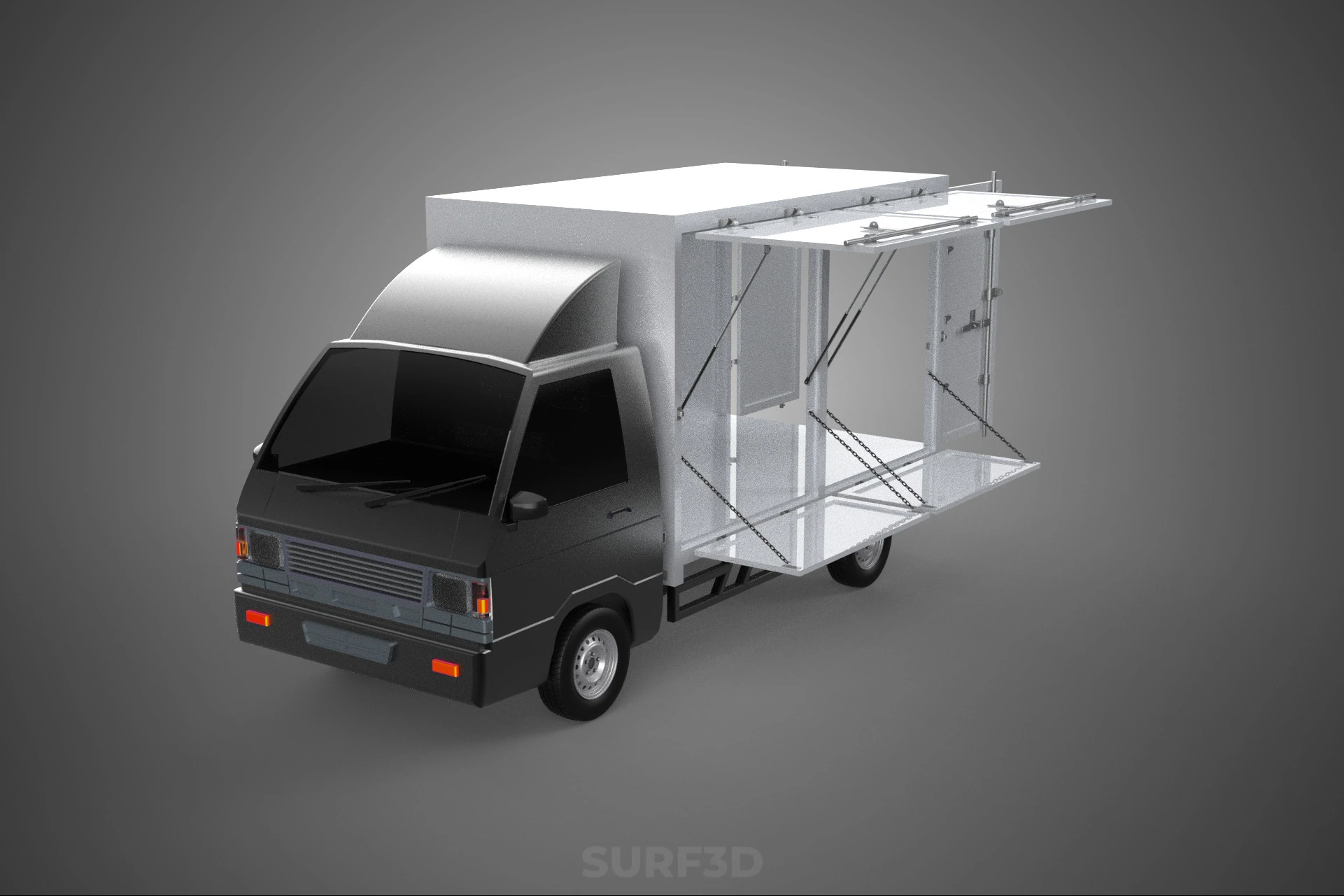 AUTO MOBILE SHOP LEBENSMITTEL LKW FAHRZEUG VAN EINZELHANDEL CATERING OFFENE T&Uuml;R 3D Modell .c4d .max .obj .3ds .fbx .stl .blend 