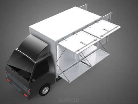 AUTO MOBILE SHOP LEBENSMITTEL LKW FAHRZEUG VAN EINZELHANDEL CATERING OFFENE T&Uuml;R 3D Modell